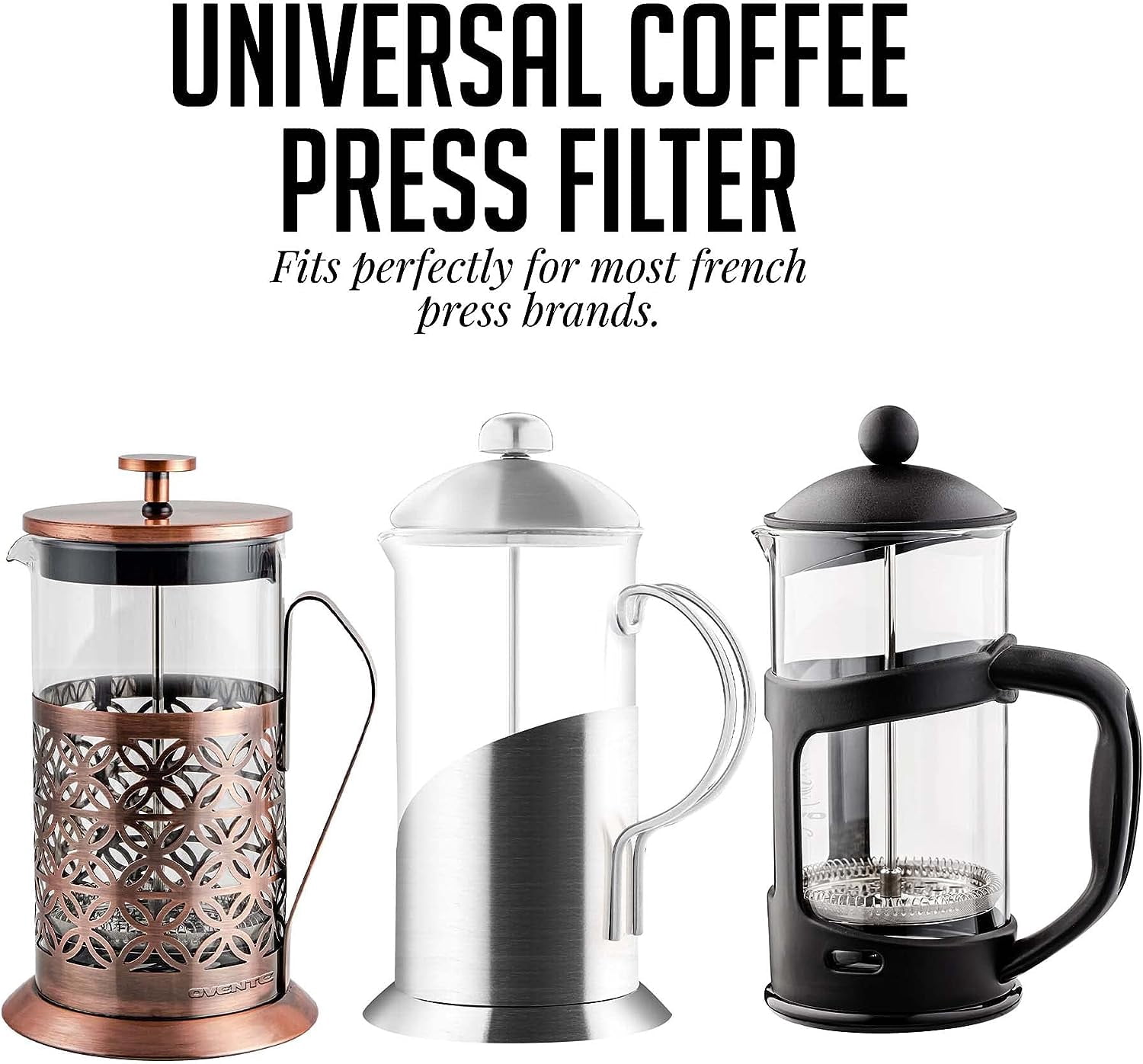 OVENTE 6 Pack Universal French Press Replacement Filter Set, ACPF7027S | Reusable and Easy to Install Stainless Steel Mesh Screen for 27 oz / 800 ml / 6 Cup Coffee Tea Makers