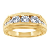 AFFY 0.85CT Moissanite Diamond Channel Set Men's Wedding Band Ring in 14K Yellow Gold over Silver-9