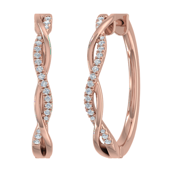 1/5 Carat Prong Set Round Diamond Twisted Hoop Earrings in 14K Rose Gold