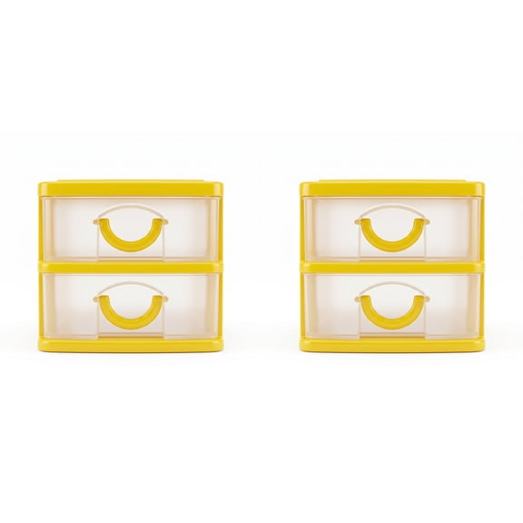 2Pcs Small Drawers,Plastic Desktop Drawer Storage – Desk Organizer, Office Supplies Storage Drawers for Organizing Office Desk Accessories – File Organizer for Desk,Cute Stuff (Yellow)