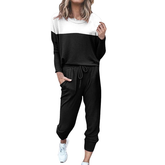 BLOCLOALO 2 Piece Lounge Set Pullover Crewneck Sweater Women's Outfit Crewneck Pullover Tops and Long Pants Sweatsuits with Sweatpants Long Sleeve Tops Casual Sets Casual Lounge Sets Black L