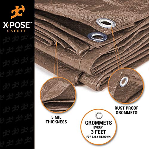 Xpose Safety Schutzplane 12x12 Fuß – Braun, Wasserfest, UV-beständig, 5 Mil Polyethylen, Mit Ösen (ca. 3,6x3,6 M)