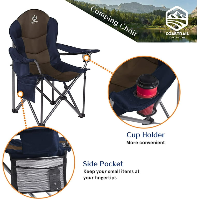 Outdoor Padded Camping Chair, Lumbar Back Support, Comfortable, Durable,  Portable, Lightweight, Adjustable 