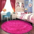 thumbnail image 3 of Jakolive Plush Shaggy 7'x7' Circular Carpet, Rose Red Princess Castle Design, Fluffy Kids' Rug, Adorable Accent, for Girls' Room, Living Space, 3 of 8