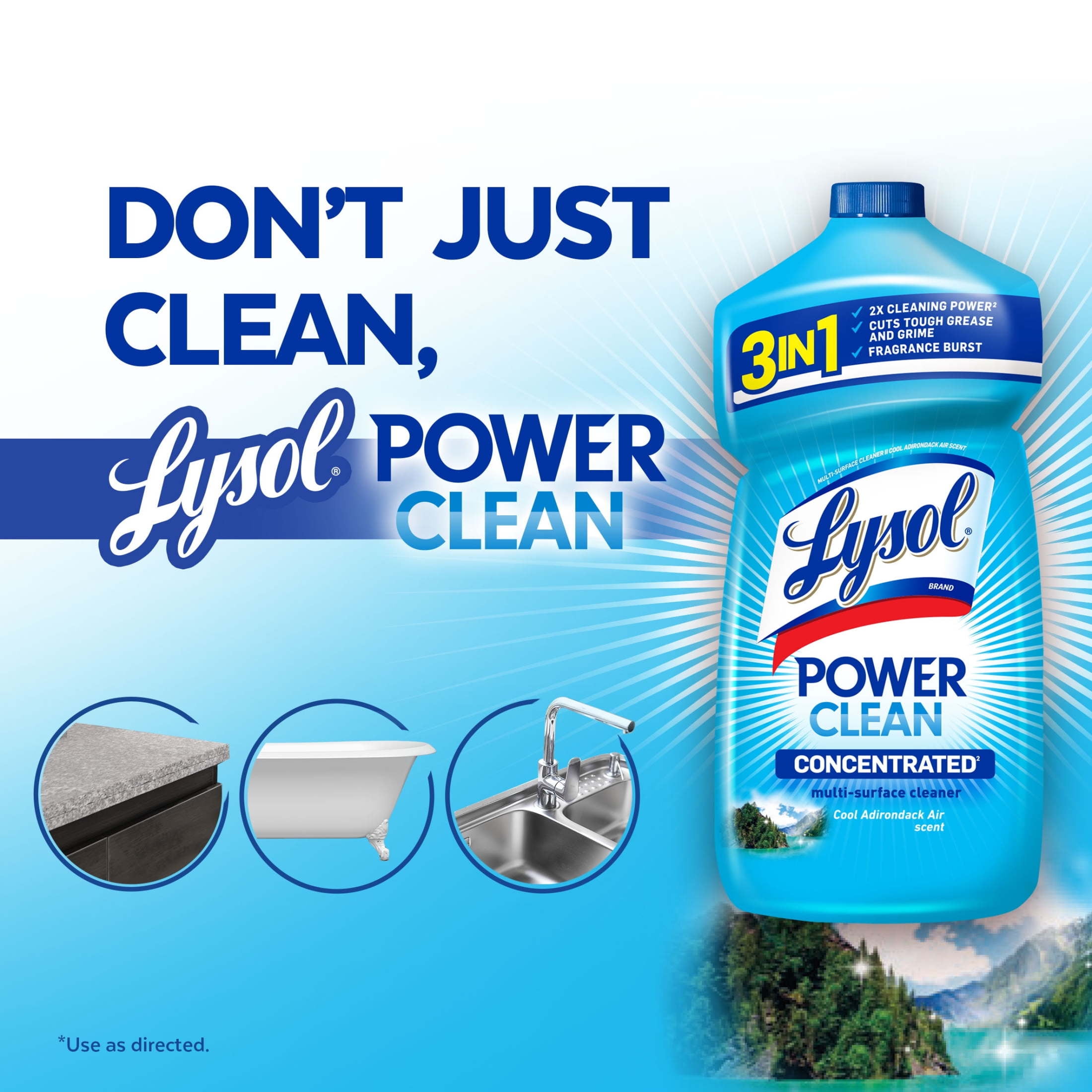 Lysol All Purpose Cleaner, Multi-Surface Disinfectant Floor Cleaner for Mopping Solution, for Bathroom & Kitchen, Cool Adirondack Air, 28 fl oz