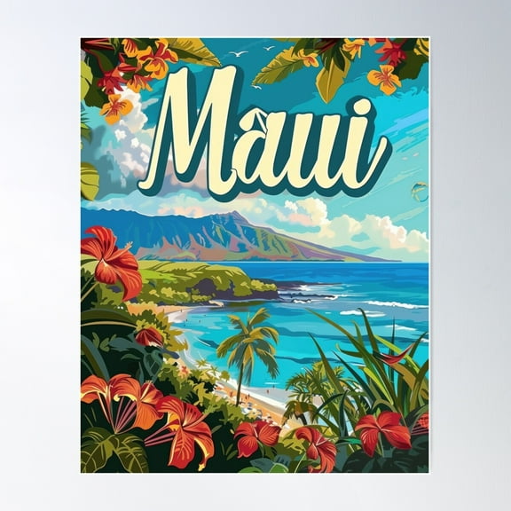 Maui Travel Poster Art Deco Art Print Poster Poster Wall Art, Modern Wall Decor For Living Room Bedroom, 8x12 UNFRAMED