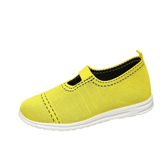 LOVZFMLL Women's Mary Jane Shoes Slip On Comfortable Knit Breathable Casual Walking Flat Shoes Athletic Running Footwear Yellow 6