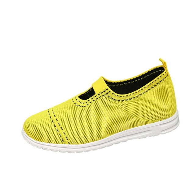 LOVZFMLL Chaussures Mary Jane pour Femmes, Confortables, Respirantes, Décontractées, Plates, pour Marche, Course, Jaune 7.5