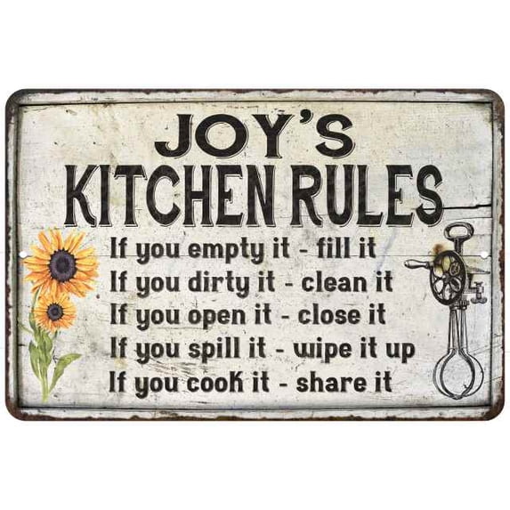 Joy's Kitchen Rules Chic Sign Vintage Decor 8x12 Metal Sign 108120032233