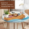 thumbnail image 3 of Animals Nautical Round Tablecloth 55-60 Inch Round Fitted Table Cloth with Elastic Edge, Cartoon Cute Zoo Boat Aboard Waterproof Table Cover Protector for Outdoor Picnic Party Dining, 3 of 6
