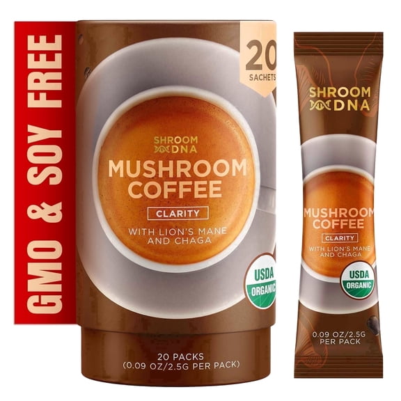 MatchaDNA Organic Mushroom Coffee Blend with Lion’s Mane & Chaga, Instant Coffee Packets, 20 Count