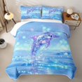 thumbnail image 2 of spefrowx Glitter Crystal Dolphin Print Quilt King for Girls, Dreamy Ocean Animal King Coverlet Set, 3-Piece, 2 of 7