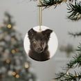thumbnail image 3 of DistinctInk Hanging Ceramic Christmas Tree Ornament with Gold String - Great Gift/Present - 2 3/4 inch Diameter - Belgian Sheepdog Puppy Design, 3 of 4