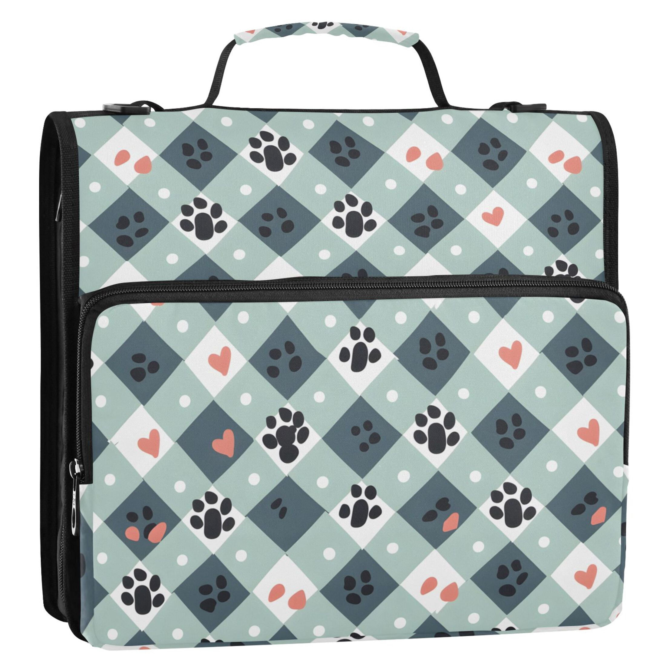 ALAZA Zipper Binder Dog Footprint Checkered 3 Ring Trapper Keeper File Folder Organizer Bag