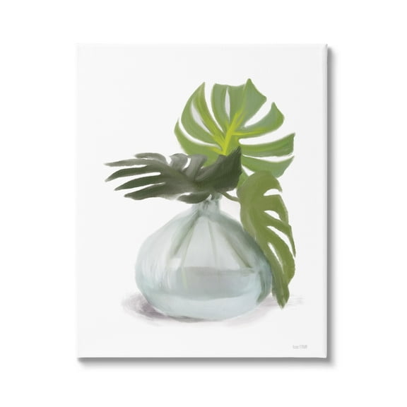 Stupell Monstera Leaf Sprigs Jar Botanical & Floral Painting Gallery Wrapped Canvas Print Wall Art