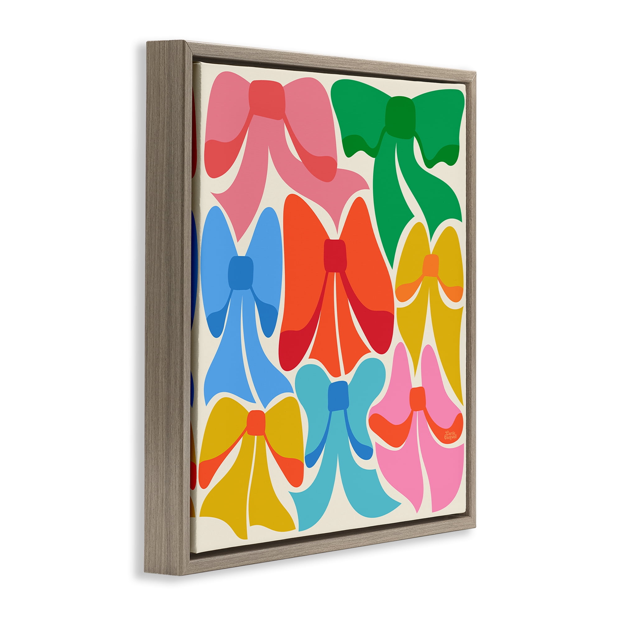 Stupell Industries Rainbow Bows Ribbon Shapes Fashion Painting Brown Floater Framed Canvas Art Print Wall Art, 18 x 18