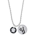 thumbnail image 1 of Delight Jewelry Silvertone White Paw on Black Disc Silvertone Script Initial Disc - Y - Charm Necklace, 20"+3", 1 of 4