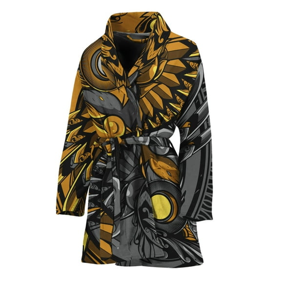 Yin Yang Owl Women Bathrobe One Size Univeral Fits, Yinyang Fashion Lightweight Plush Fleece Long Robe For Women