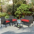 thumbnail image 3 of Costway 4PCS Patio Rotin Osier Meubles Ensemble Conversation Canapé Banc Coussiné Rouge, 3 of 10