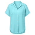 thumbnail image 7 of Women's Casual V-Neck Short Sleeve Button-Down Shirt in Solid Colors, 7 of 7