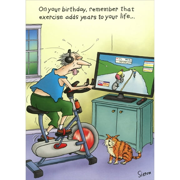 Oatmeal Studios Man Riding Exercise Bike: Adds Years to Your Life Masculine Funny / Humorous Birthday Card for Man : Him