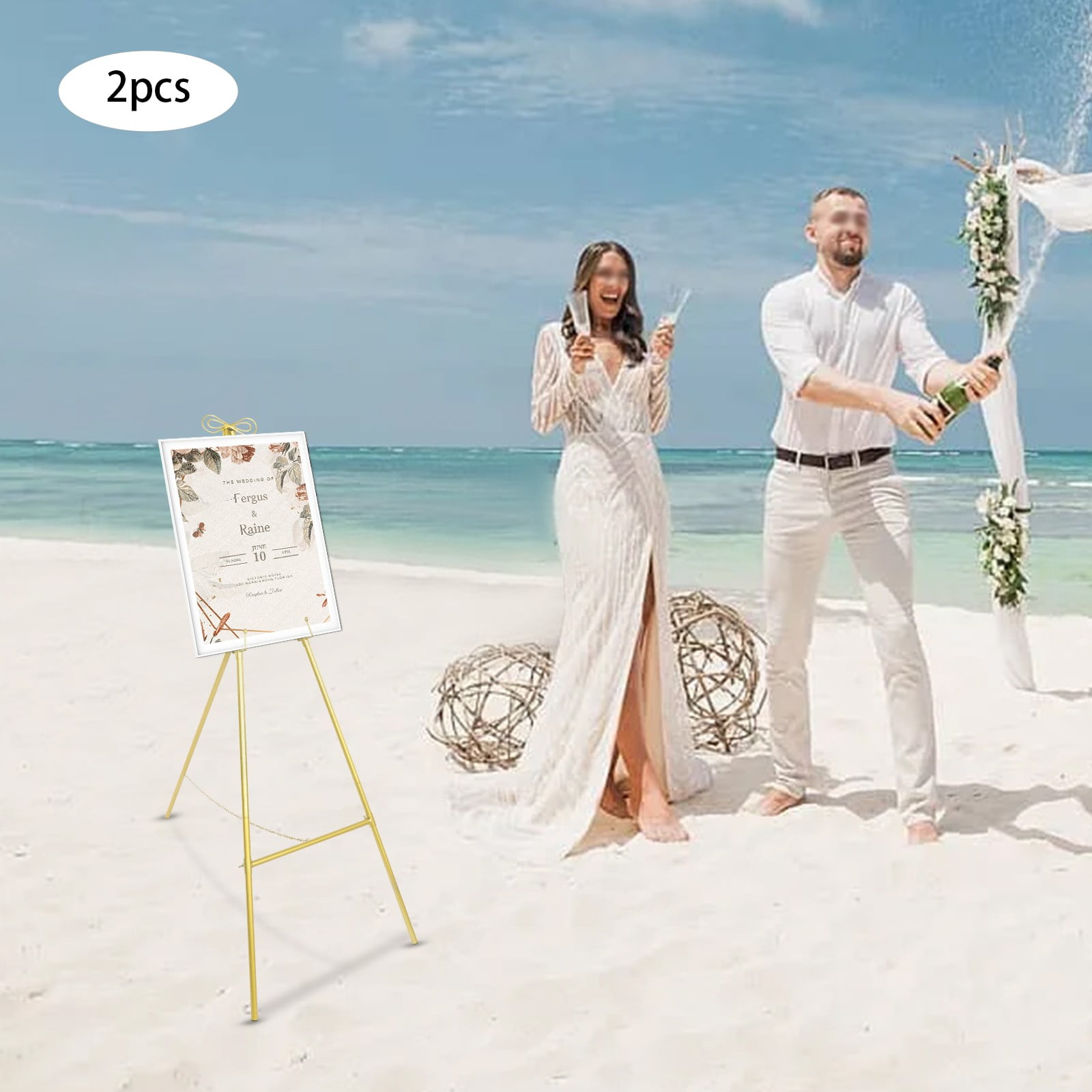 DENEST Gold Folding Easel Stand 2-Pack for Wedding Signs and Poster Displays