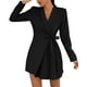 thumbnail image 1 of Gibobby Vestido corta de fiesta casual Vestido elegante casual para mujer Vestido de traje plisado con en la cintura de manga larga de color sólido(Negro,G), 1 of 5