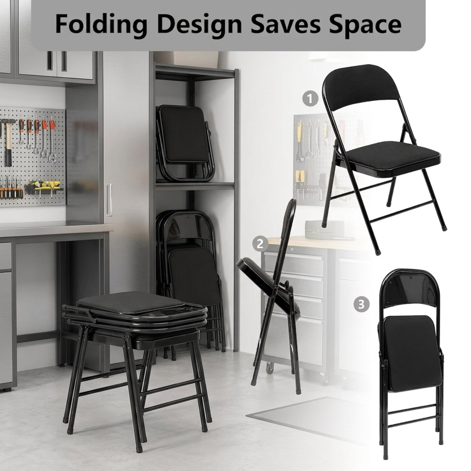 Fenbeli Folding Chairs 10 Pack with Cushion, Black Padded Metal Chairs, Portable Seating for Weddings Meetings Parties and Everyday Use