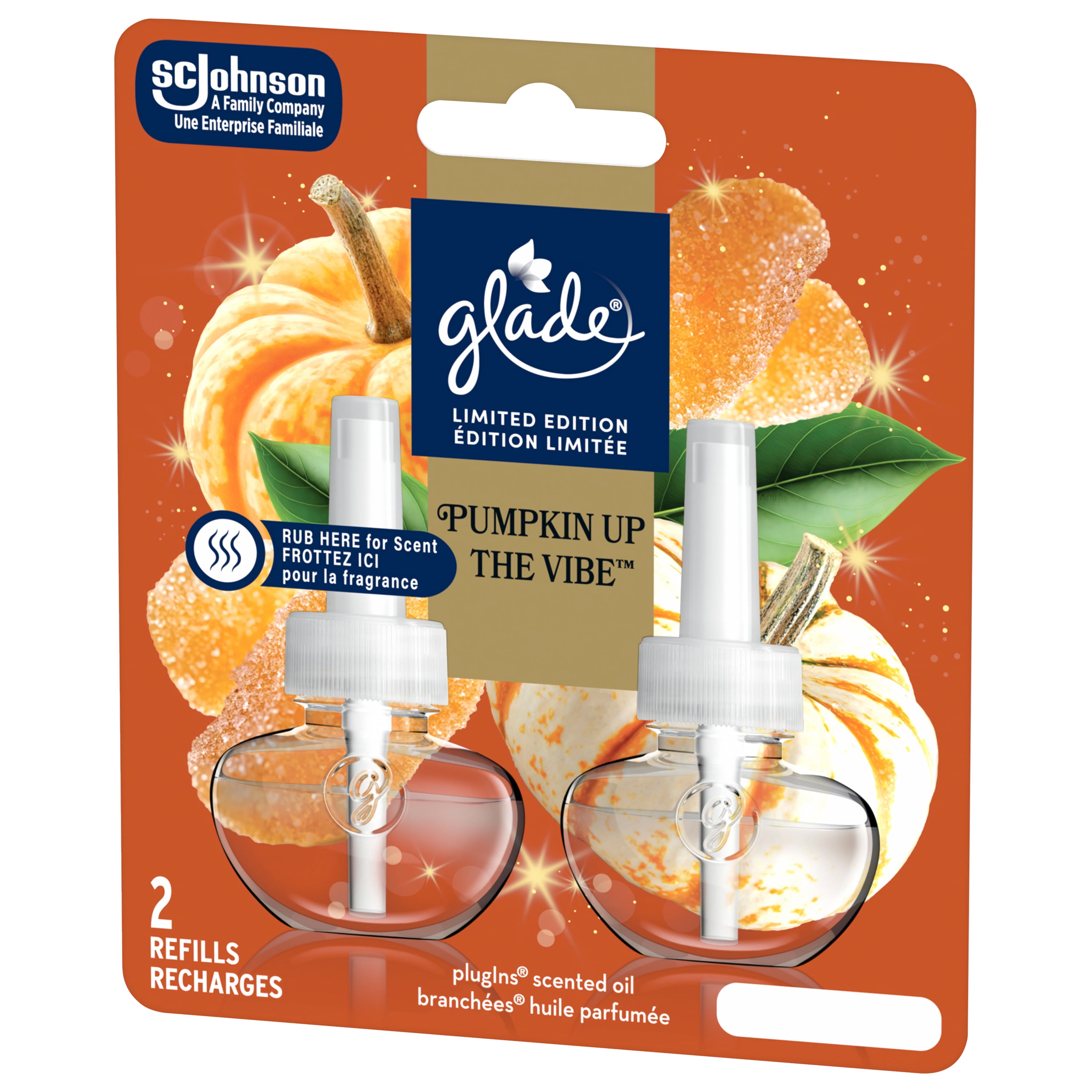 Glade Plugins® Air Freshener Scented Oil Refill, Golden Pumpkin and Spice™, Stocking Stuffer, 2 Refills