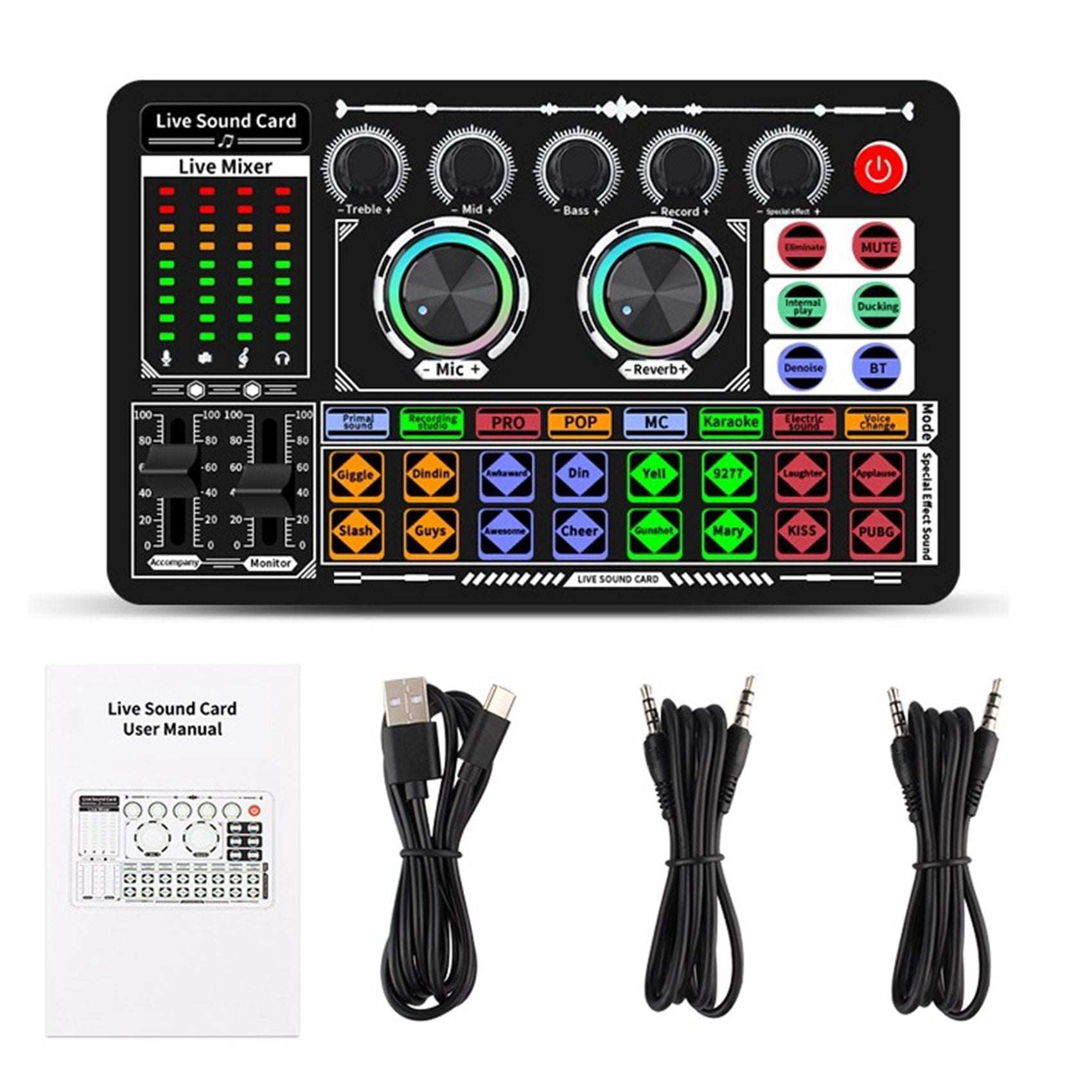 F999 Sound Card Audio Mixer Live Sound Card Voice Changer Mixing ...