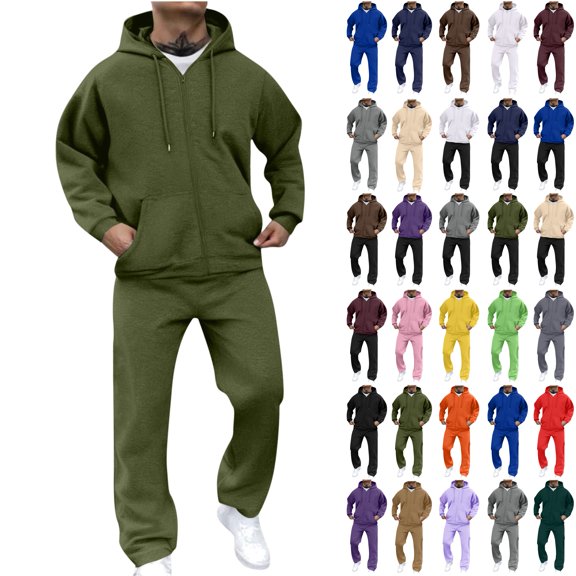 QATAINLAV Men's 2 Piece Sweatsuits Casual Long Sleeve Zip up Hoodies and Jogging Tracksuit Set Vacation Outfits with Pockets Army Green,L