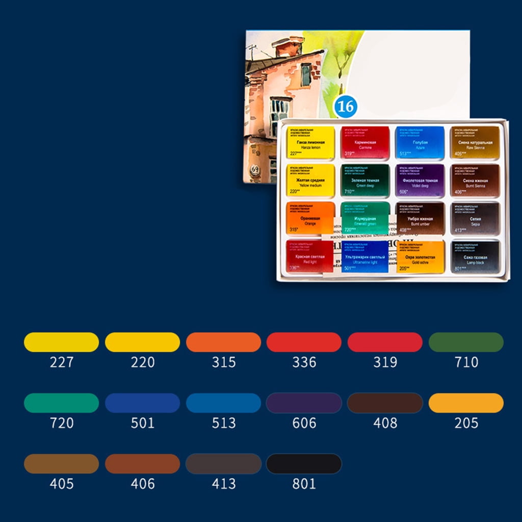 Milue 24 Colors Artist Solid Watercolor Paint Foldable Palette Lid Drawing Supplies