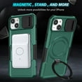 thumbnail image 5 of Allytech Magnetic Case for iPhone 15 with Lens Slide Cover, [Non-Slip] [Military Grade Protection] Slim Shockproof Ring Stand Case Support Wireless Charging, Darkgreen, 5 of 10