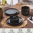 thumbnail image 6 of Vesteel Dinnerware Set for 4, 12-Piece Stoneware Ribbed Dishes with Reactive Glaze, Ceramic Plates and Bowls Set for Home Restaurant, Chip & Scratch Resistant - Blackish Green, 6 of 9