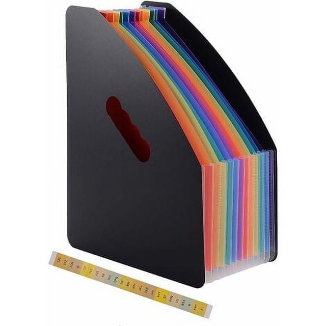 Organizador de almacenamiento de papel para revistas vertical expandible A4 con 13 compartimentos para oficina (negro)