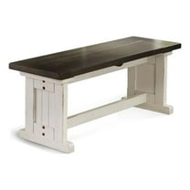 Orso Side Dining Bench- Plank Seat- Off White and Brown Wood 48 Inch