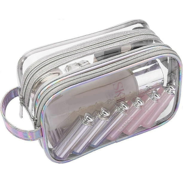 Clear Makeup Bag With Zipper,2 Layer Clear Cosmetic Bag Bag/clear Toiletry Bag,portable Makeup Organizer Bag,water-resistant Large Travel Makeup Bag