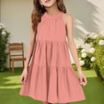 thumbnail image 2 of Abcomgle Girls Midi Dresses 10-12 Casual Halter Neck Sleeveless Girls Dresses Solid Color A-line Sundresses Summer Swing Dresses 13-14 Years,Watermelon Red, 2 of 7