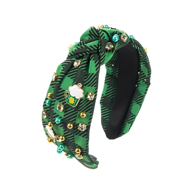 Bandeau Incrusté de Strass pour Femmes, Accessoire Vintage Classique Vert Parfumé, Épingle à Cheveux pour la Saint-Patrick