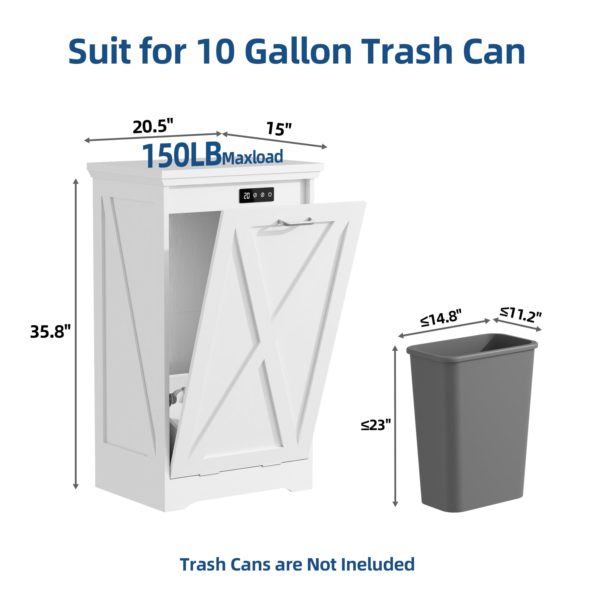 13-Gallon Tilt-Out Trash Can Cabinet, Hidden Trash Bin with Deodorizing & Negative Ion Technology, Pet-Proof Design for Kitchen, Dining Room, Living Room, White