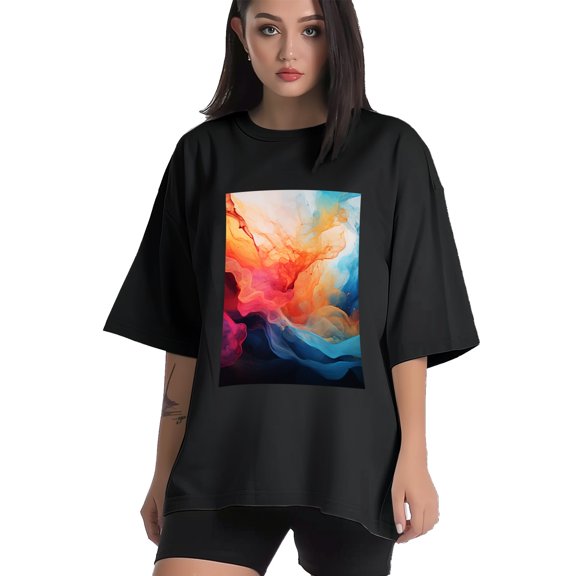 Plus Size Shirt for Women Black Tops for Women Short Sleeves Shirt for Women Colorful Ripple1 T Shirt Crewneck Shirt for Women XS