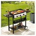 25.6 Inch 3 Burner BBQ Gas Grill Griddle, Stainless Steel Portable