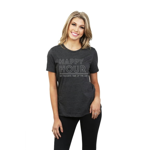 Happy Hour Women's Fashion Relaxed T-Shirt Tee Charcoal Grey Small