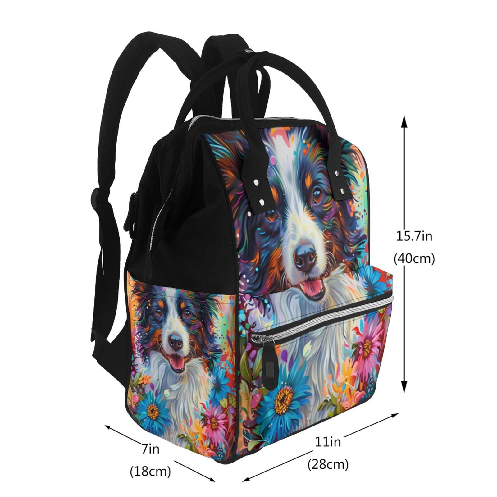Fuzoiu Oil Painting Sunflower Puppy Print Diaper Bag Backpack,Baby Essentials Travel Tote,Multi function Waterproof Diaper Bag, Travel Essentials Baby Bag - Unisex