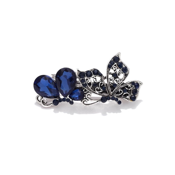 Butterfly Hair Clip Rhinestone Barrette Blue Crystal Hair Pins Hair Accessories for Women and Girls (Style 2)