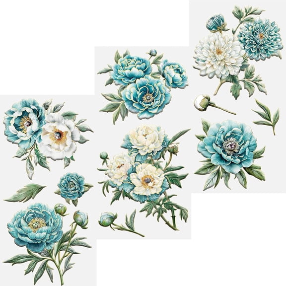 Rub on Transfers for Crafts, 3 Sheets Vintage Gold Rimmed Flower Rub on Decals Rub on Transfer Stickers for DIY Wood Furniture Decoration