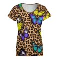thumbnail image 5 of Leopard Print Colorful Butterfly Pattern Women's Blouse Short Sleeve Women's Top T-Shirt Spring Summer Clothes, 5 of 7
