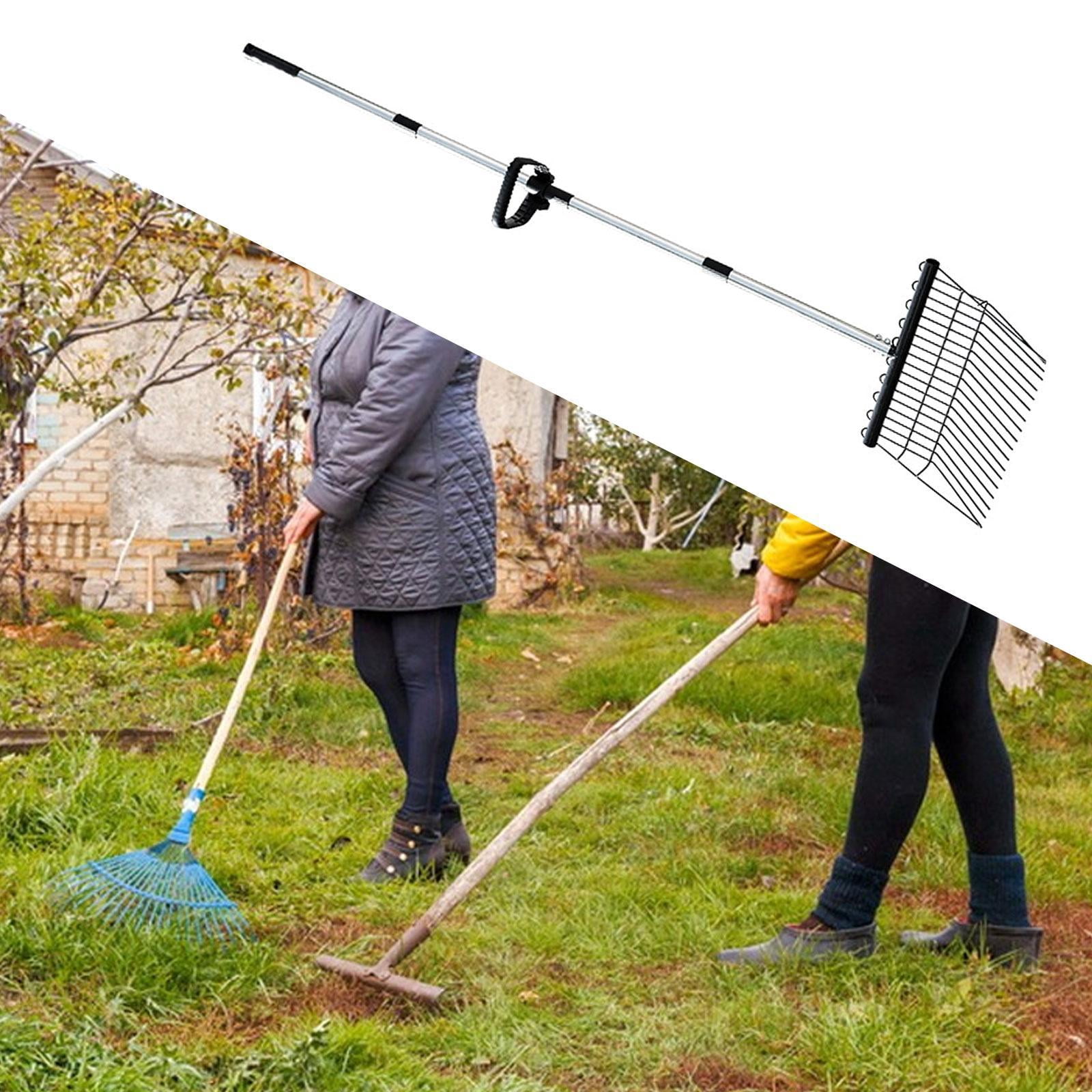 colaxi Garden Leaf Rake Lawn Leaves Clean up Tool Portable Multifunctional for Farm Yard Stainless Steel Lightweight Adjustable Handle