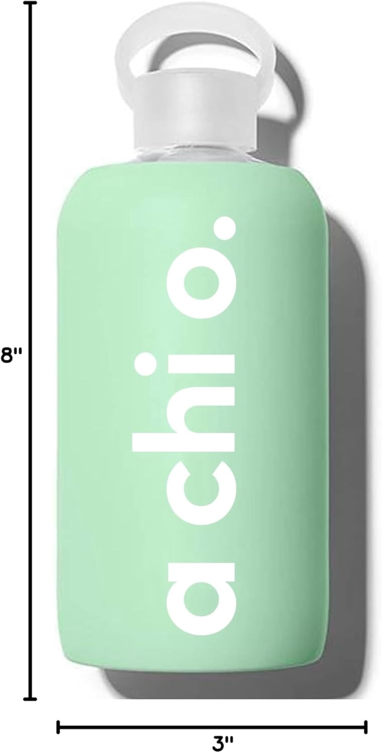 Sorority Shop Sigma Sigma Sigma Glass Water Bottle with Silicone Sleeve - 16 Oz Reusable Water Bottle with Leakproof Cap