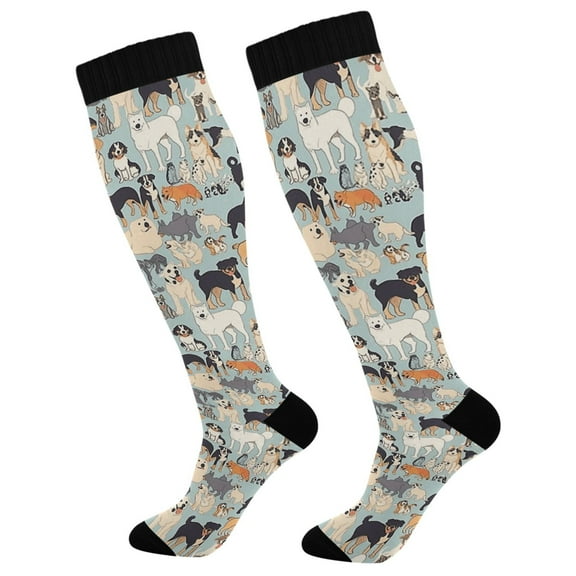 Haosy Compression Socks for Men Women Knee High Running Socks for Nurse Hiking Recovery Travel Athletic 2 Pairs All Kinds Of Dogs